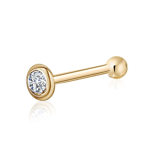 14k Solid Gold Nose Stud Diamond CZ Small Micro Nose Bone Stud Flat Nose Ring - Picture 12 of 22