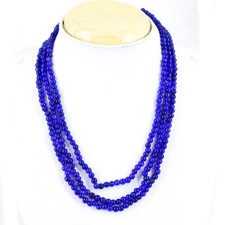 210.00 Cts Earth Mined 3 Strand Blue Sapphire Round Shape Beads Necklace NK26E49