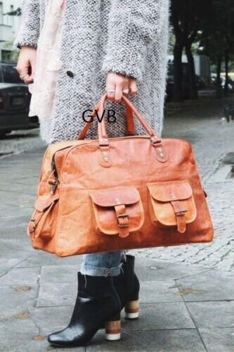 Women's genuine Leather large vintage duffle travel gym weekend overnight bag
