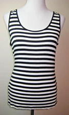 A ~ Cable & Gauge Sleeveless Knit Tank Top ~ Black White Stripes ~ Sz: M *