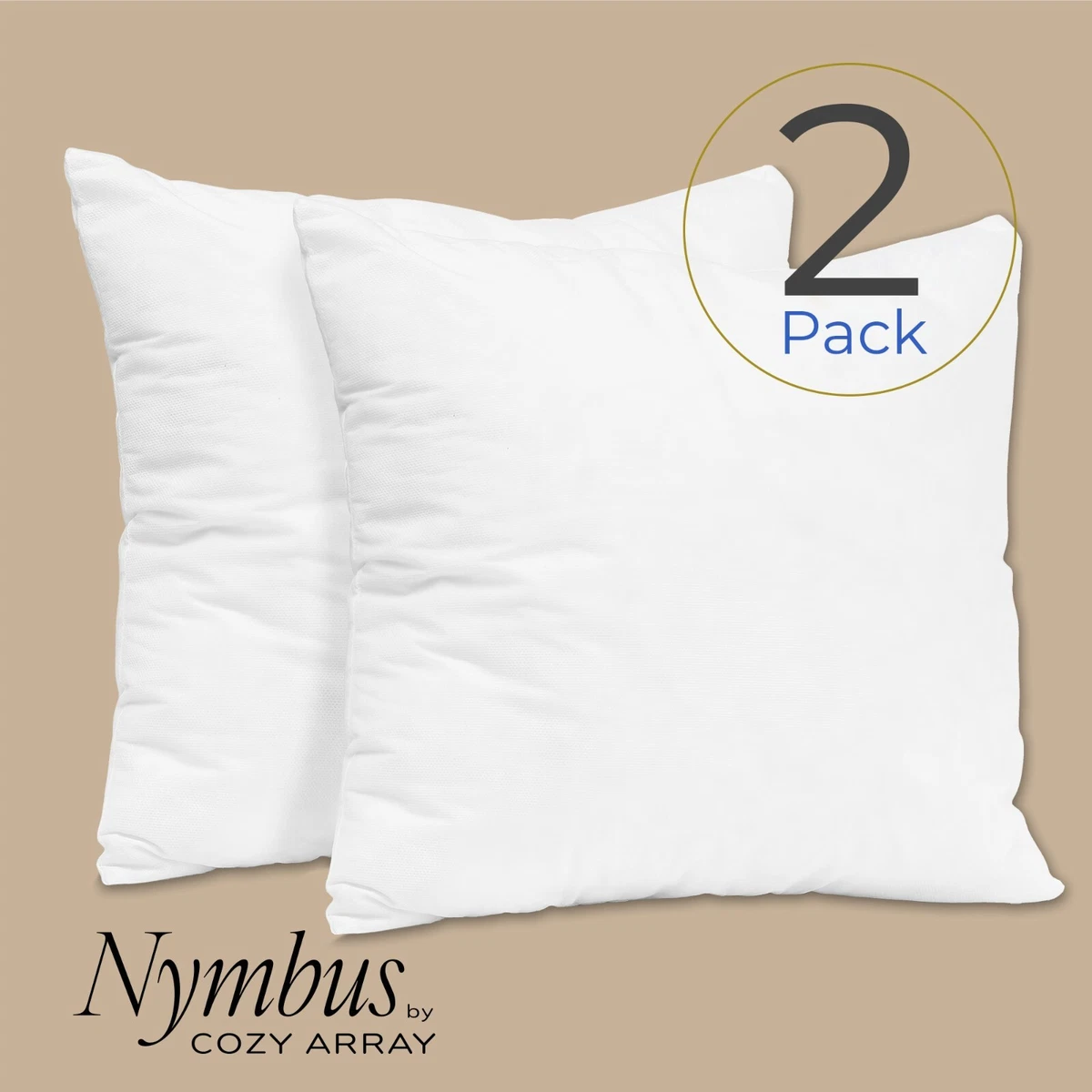 basic home 18x18 Decorative Throw Pillow Inserts-Down Feather Pillow  Inserts-Square-Cotton Fabric-Set of 2-White.