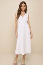 Lulu's White Surplice Wrap Midi Dress (S) - NEW WITH TAGS