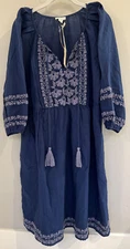 NWT Sundance Catalog Blue Embroidered Peasant “Caspian Breeze Dress” S $198