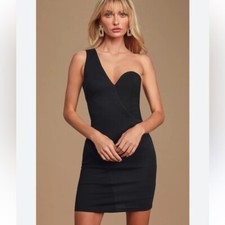Lulus Very Tempting Black One Shoulder Bodycon Sweetheart Neckline Dress Small