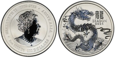 2024 1 Oz PLATINUM $100 Australia LUNAR YEAR OF THE DRAGON PCGS