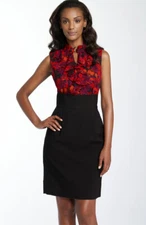 Shoshanna Faux Two Piece Dress Sz 2 Black Multi