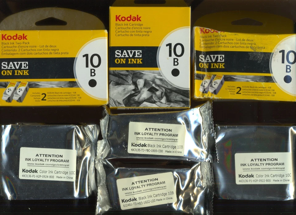 (9) GENUINE KODAK (7) 10B BLACK & (2) 10C COLOR INK CARTRIDGES SEALED BOX/FOIL!! - Image 2 of 3