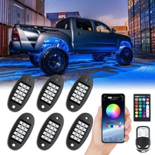Mustwin LED Rock Lights Car Underglow RGB 6 Pods Multicolor UTV Smart Light Kits