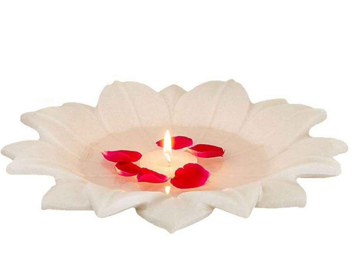 Marble Vintage Lotus Plate, Indian Hand Carved Flower Shape ...