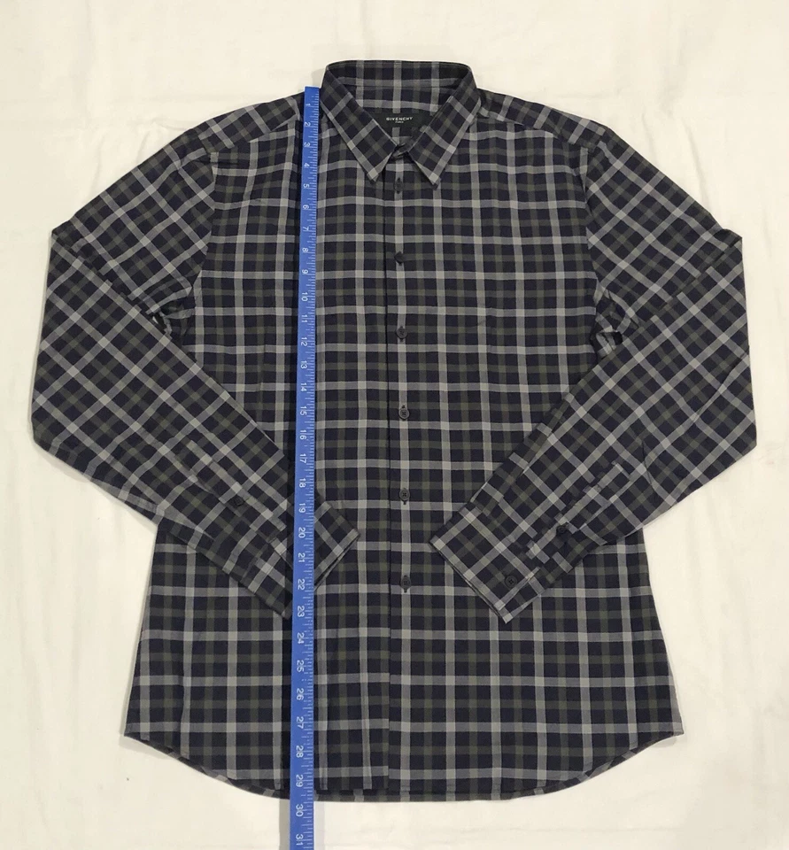 GIVENCHY PARIS 男式 16-41 长袖格子纽扣正装衬衫 — 第 2/4 张图片