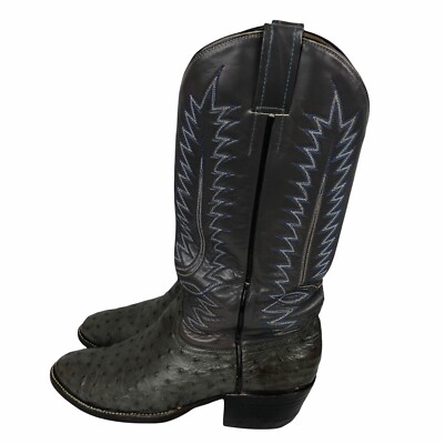 Justin Ostrich Cowboy Boots Mens Sz 7 Wide 7W Gray Leather  display picture 3