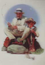 Catching the Big One by Norman Rockwell Lenticular 3-D Postcard NEW