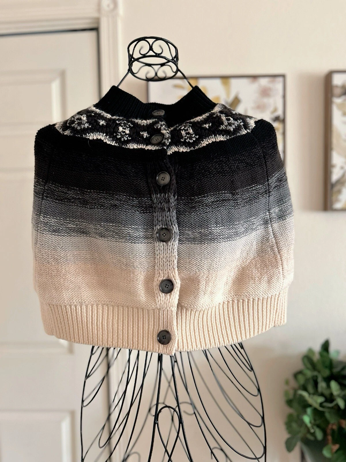 NWT $665 Ports 1961 Wool Sloe Ombre Beige Cape Sweater Cardigan Poncho size M