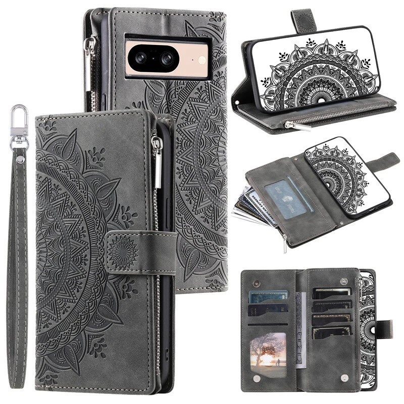 Phone Case For Google Pixel 9 8 7 Pro 6A PU Leather Wallet Flip Cover With Strap