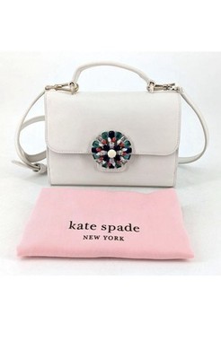 Kate Spade New York Lovitt Firework Buckle White Leather Satchel Crossbody Purse