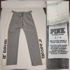 PINK Victorias Secret Sweatpants Sz L Straight Leg Logo Spell Out Elastic Waist