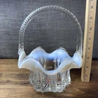 Vintage Fenton Opalescent Vulcan Glass Basket Hand Painted Signed Ruffled 8"