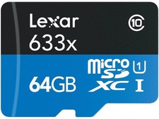 Lexar 64GB High-Performance 633x microSDXC UHS-I/U1 Class 10 Memory Card w/ SD A