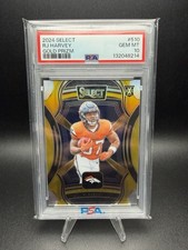 2024 Panini Select XRC Gold Prizm Rookie RJ Harvey #510 /10 Broncos PSA 10