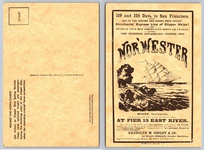 Clipper Ship Nor'Wester Sailing Notice Postcard New York San Francisco