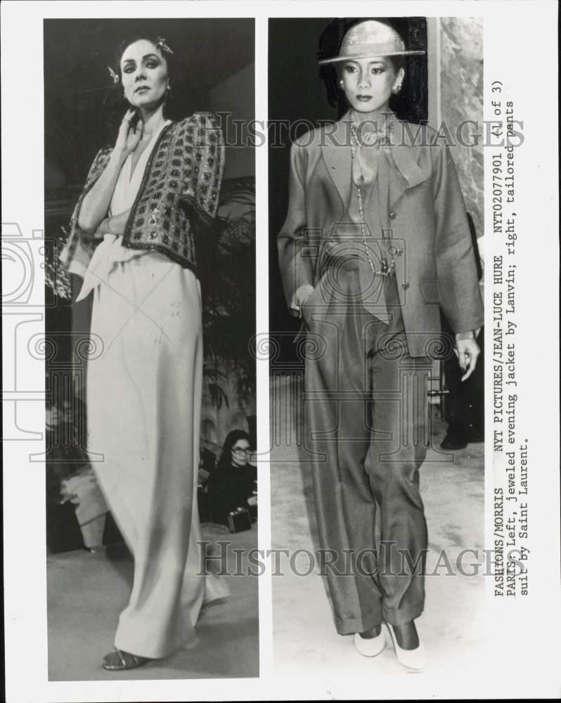 1979 Stampa Foto Lanvin's giacca gioiello e pantaloni sartoriali Saint Laurent's tuta