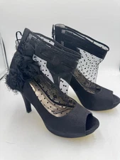 New Poetic Licence London Shoes Heels Black Mesh Peep Toe Platform Size 40.5