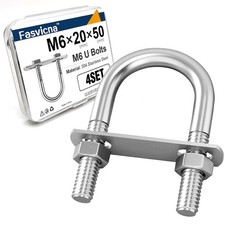 4-sets M6 U Bolts 20mmx50mm 304 Stainless Steel U Bolt Clamps With Plates Nuts