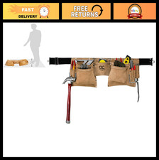 Heavy Duty Suede Leather Work Apron, 12 Pockets, 2 Hammer Loops, Tan/Brown