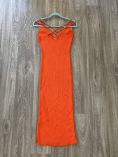 MICHAEL KORS ribbed orange women’s dress with cross-back straps — SIZE: S