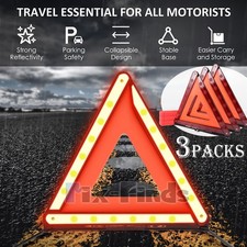 3PCS Foldable Emergency Warning Triangles Reflective Roadside Hazard Safety Sign