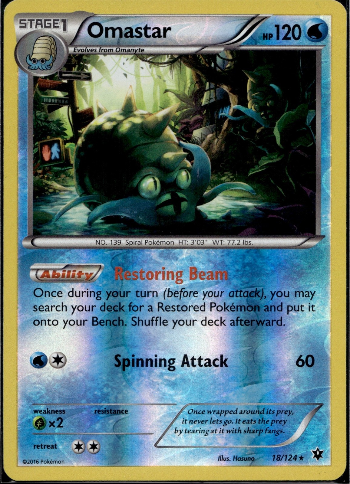 Omastar Reverse Holo Rare XY - Fates Collide 18/124 NM