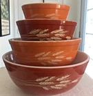 Vtg Pyrex Autumn Harvest Wheat nesting mixing bowls set of 4 401 402 403 404
