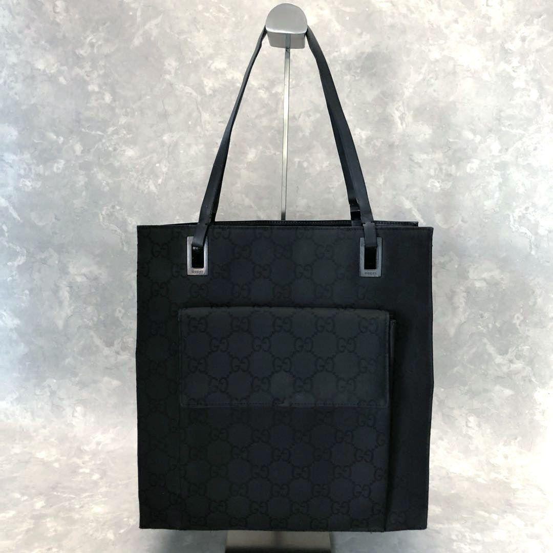 Gucci GG Leather Tote Bag Black 13x12x4 Preowned
