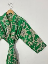 Womens Indian Cotton kimono Handblock Print Bath Robe Night Gown Soft Maxi Dress