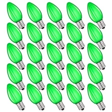 25 Pack C7 Green Led Replacement Christmas Light Bulb, C7 E12 Base 120V Water...