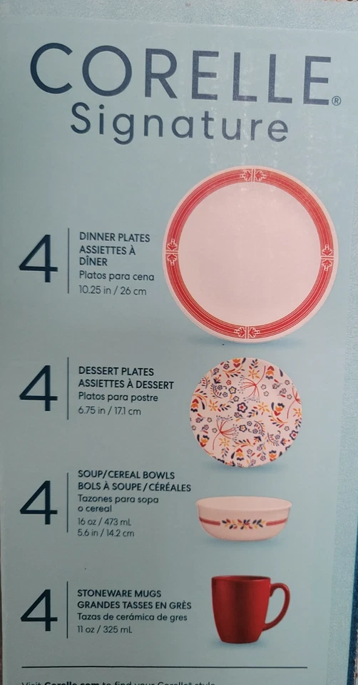 Retired New in Box Corning CORELLE SIGNATURE PRAIRE GARDEN RED 16 Pieces NIB - Image 3 of 4