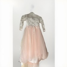 Girls' White Pink Lace Tulle Long Sleeve Flower Girl Formal Dress