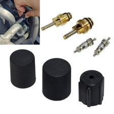 Air Conditioning Valve Core Kit, AC High  Low Pressure Port Caps, 7 PCS Black