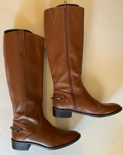 Sam & Libby Women's Perry Cognac Brown Vegan Leather Knee High Riding Boots 8 - Picture 3 of 10