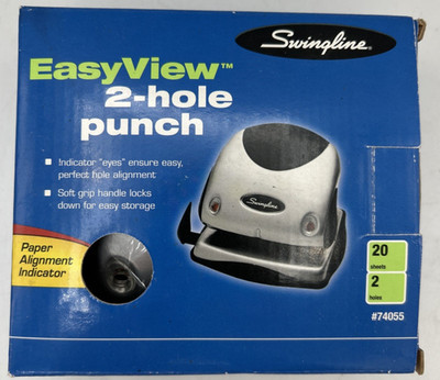 Swingline Easy View 2-Hole Punch 20 Sheets Green/Red Light Alignment Indicator