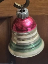 Vintage SHINY BRITE Pink Blue BELL Stripe mercury Glass Christmas Ornament 