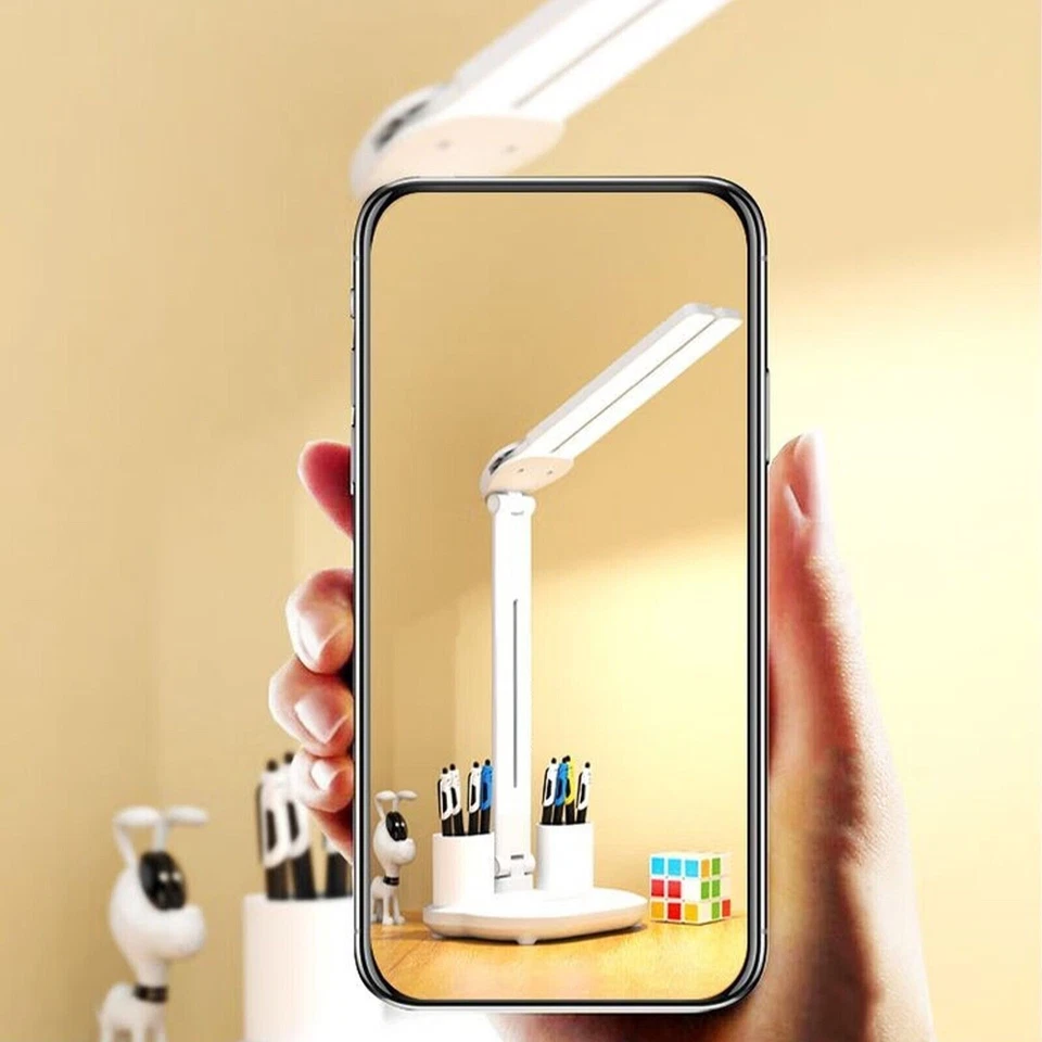 LED Schreibtischlampe Tischlampe Dimmbar Doppelkopf Leselampe Büro Stifthalter - Bild 3 von 4