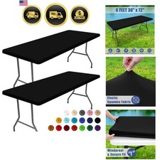 Spandex 6 Foot Rectangle Table Cloth 2 Pack, Elastic Fitted Tablecloths for P...
