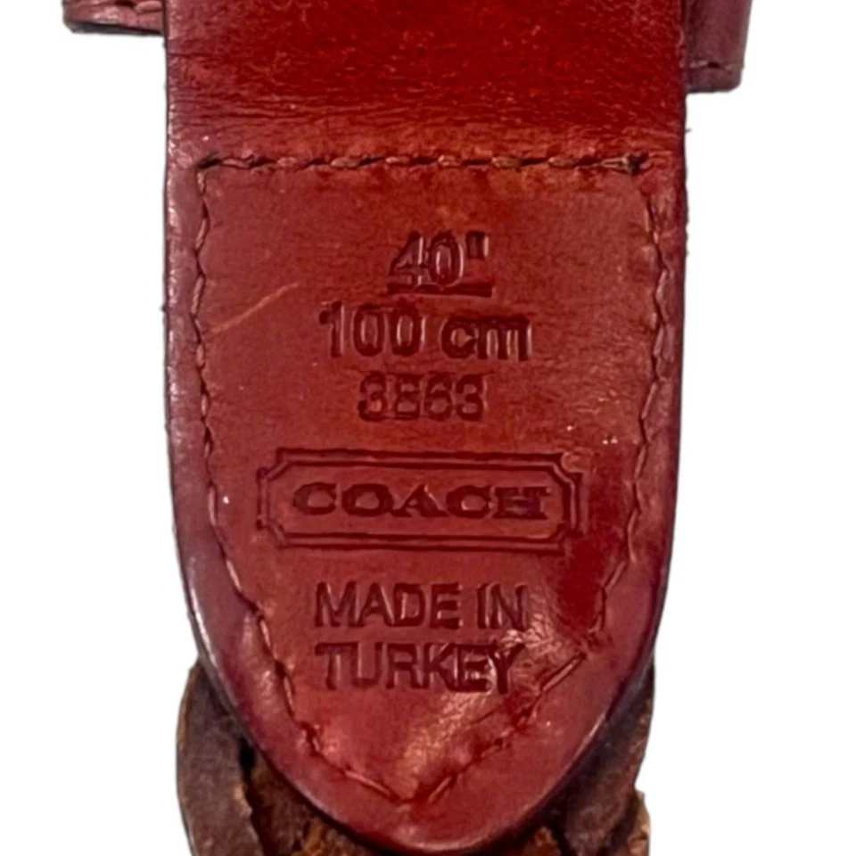 Vintage COACH 3863 Skinny Braided Woven Leather Belt 40 110cm Brass Square Ring - Image 4 of 4