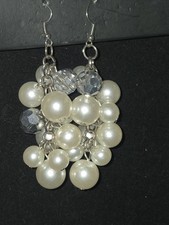 Pearl Cluster Dangle Drop Earrings Silver Tone Beaded Statement Jewelry Women