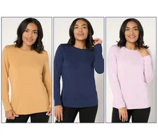 Denim & Co. Essentials So Soft Jersey 3-Pack Crew Neck Tops Navy/Camel/Lav XS Ne