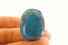 Blue Turquoise Solitaire 925 Sterling Silver Ring Size 8 1/4