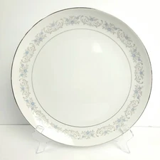 Mikasa Deborah Round Platter Chop Charger Plate Blue Gray Silver Floral 12" 8291