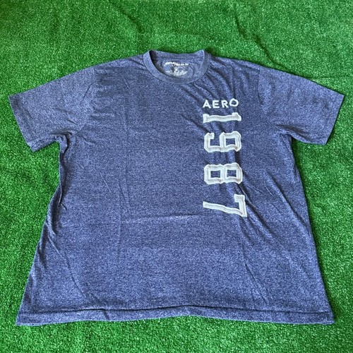 Aeropostale Logo Kurzarm Rundhalsausschnitt Y2k Stil meliert blau T-Shirt Größe XL