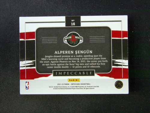 2021-22 Panini Impeccable Alperen Sengun #16 RC Rookie Draft Silver Bar /20 - Picture 2 of 2